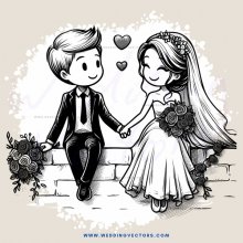 a couple sitting on a brick wall holding flowers