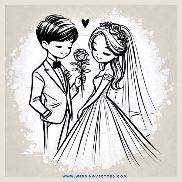 a bride and groom holding flowers