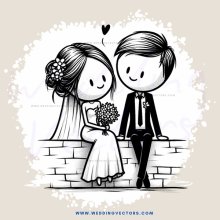 groom and bride on brick wall