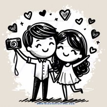 couple taking selfie with camera and smile