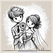 a bride and groom holding a flower