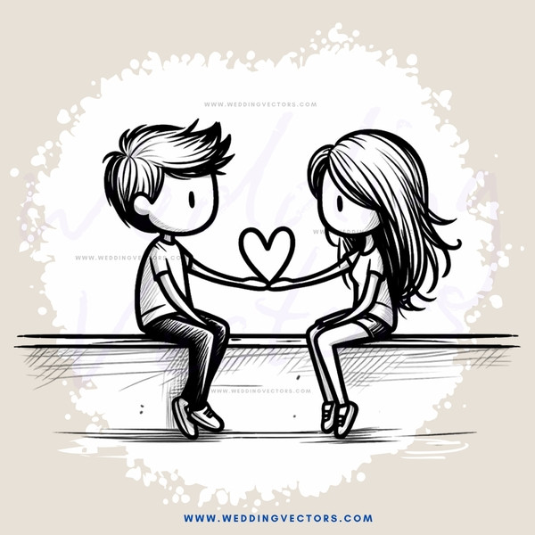 man and woman sitting with heart drawn between them