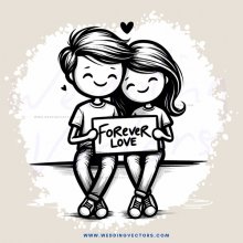 couple holding "forever love" sign
