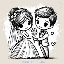 a bride and groom in wedding attire holding hands