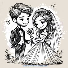 a happy couple exchanging flowers