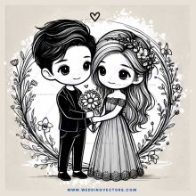 wedding couple holding flowers and smiling