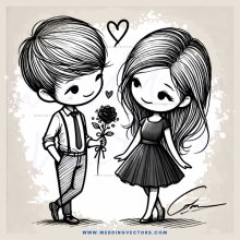 young couple with rose and heart