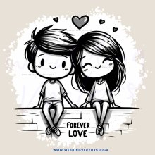 boy and girl sitting on a brick wall saying "forever love"