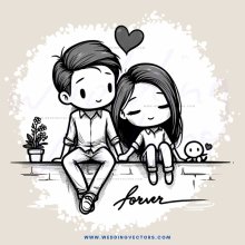 lovers sitting on wall in picture