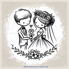 a bride and groom with flowers
