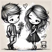 boy and girl with flowers and bear