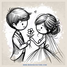 a couple holding flowers and hearts