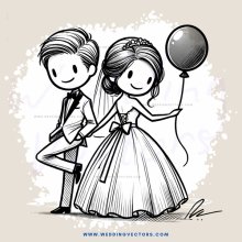 bride and groom with balloon