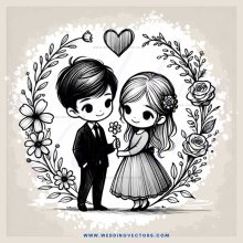 a couple in silhouette with flowers and leaves