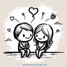 couple on a bench with hearts and balloons