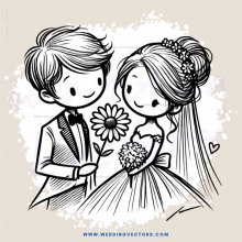 a bride and groom with flowers