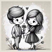 a boy and girl holding flowers together