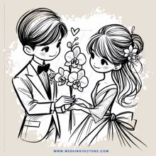 a young couple exchanging flowers