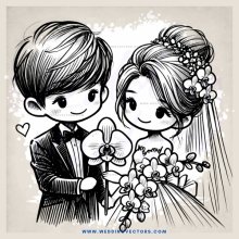 couple holding flowers and hats