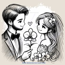 groom and bride with flowers