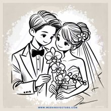 wedding bouquet kissing couple