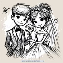 a boy and girl holding flowers