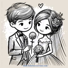 a bride and groom exchange flowers on their wedding day