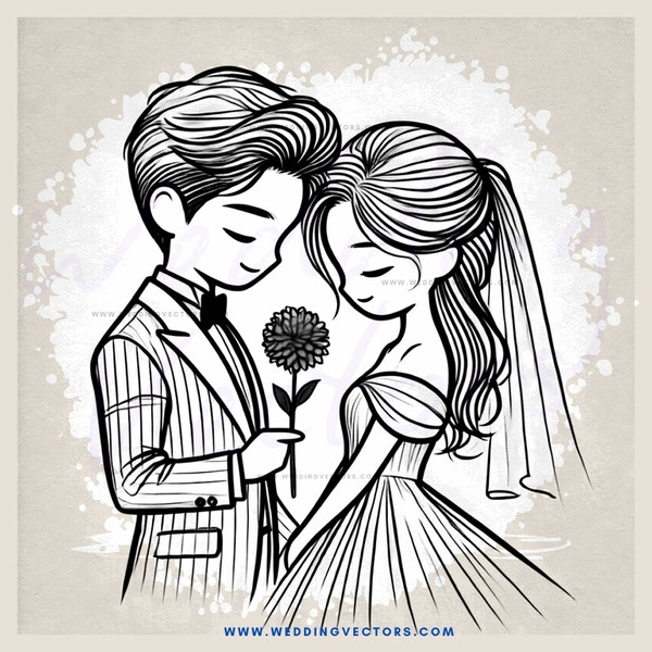 a man and woman holding a flower