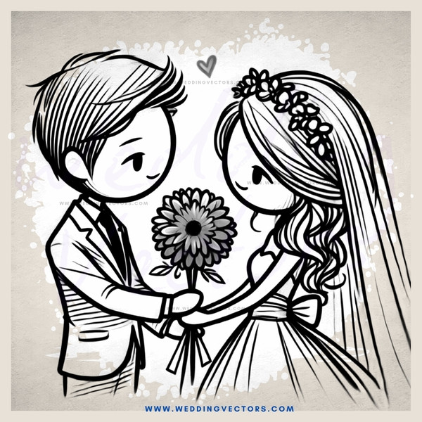 wedding couple hugging and holding flower