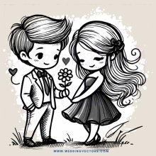 a boy and girl holding flowers