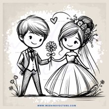 a boy and girl holding flowers