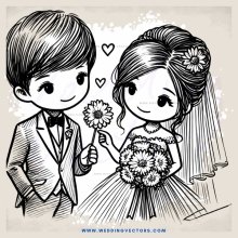a bride and groom share flowers