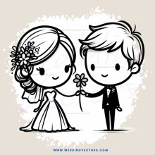 groom and bride with flower bouquet
