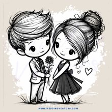 couple holding flower and looking at each other