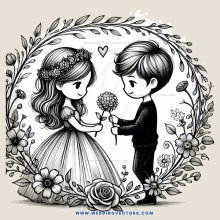 a boy and girl with flowers