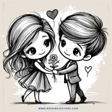 a boy and girl holding hands with flowers