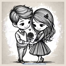 boy and girl holding flower and hugging each other