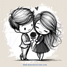 cartoon couple standing together with love