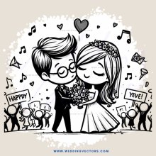 wedding scene in black and white illustration