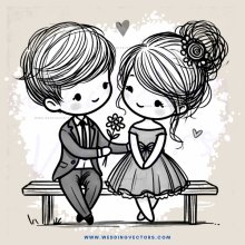 young couple on bench sitting holding flower