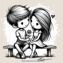 love sits on bench with flowers