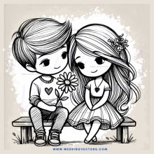 boy and girl on bench with flower