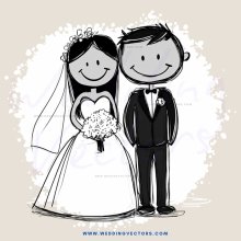 a bride and groom drawing in black and white