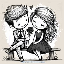 couple sitting on bench with rose and heart emoji