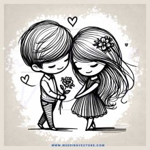 boy and girl hugging with flowers
