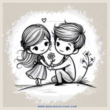 a couple exchanging flowers in an illustration