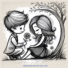 boy and girl under tree with flowers