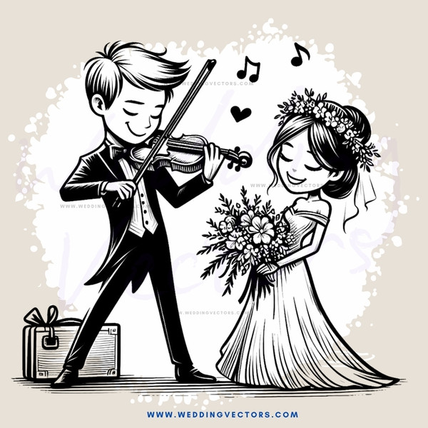 a bride and groom playing cello