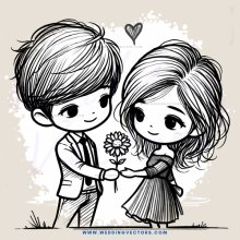 a boy and girl holding a flower