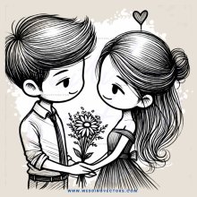boy and girl embracing with flowers